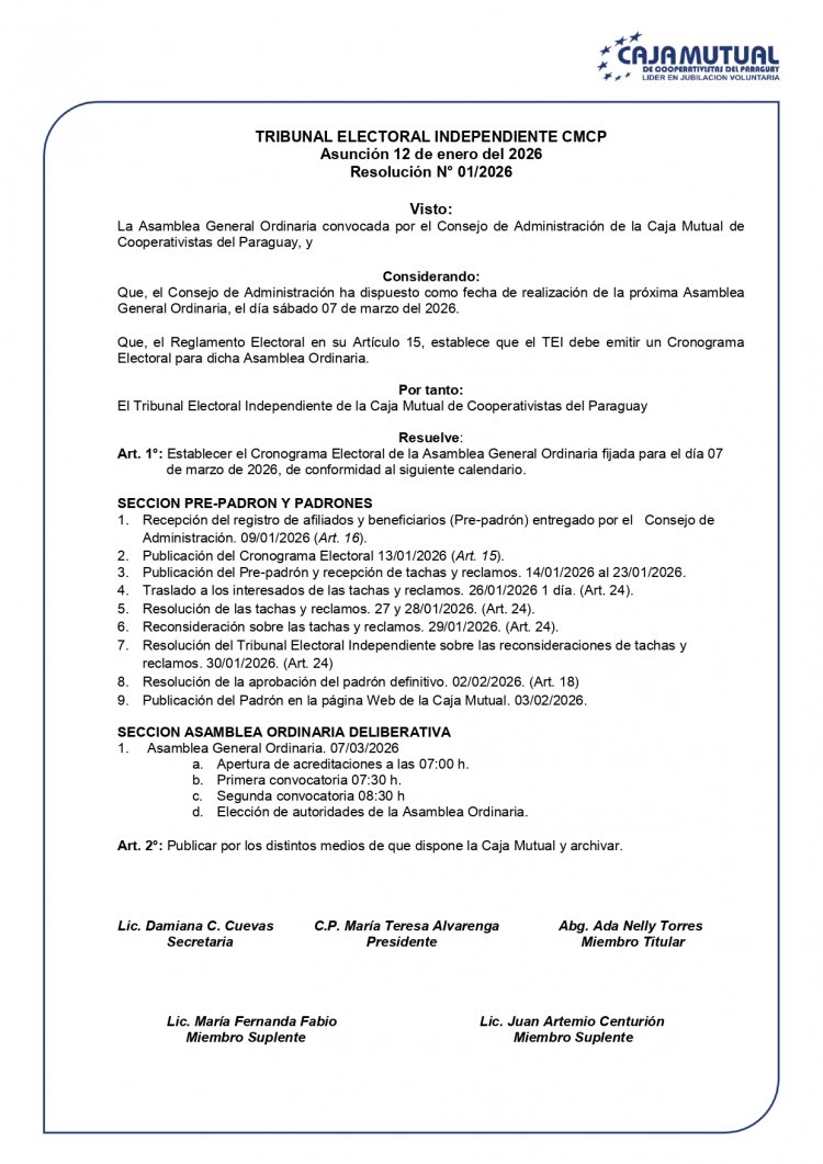 RESOLUCIÓN TEI N°01/2026